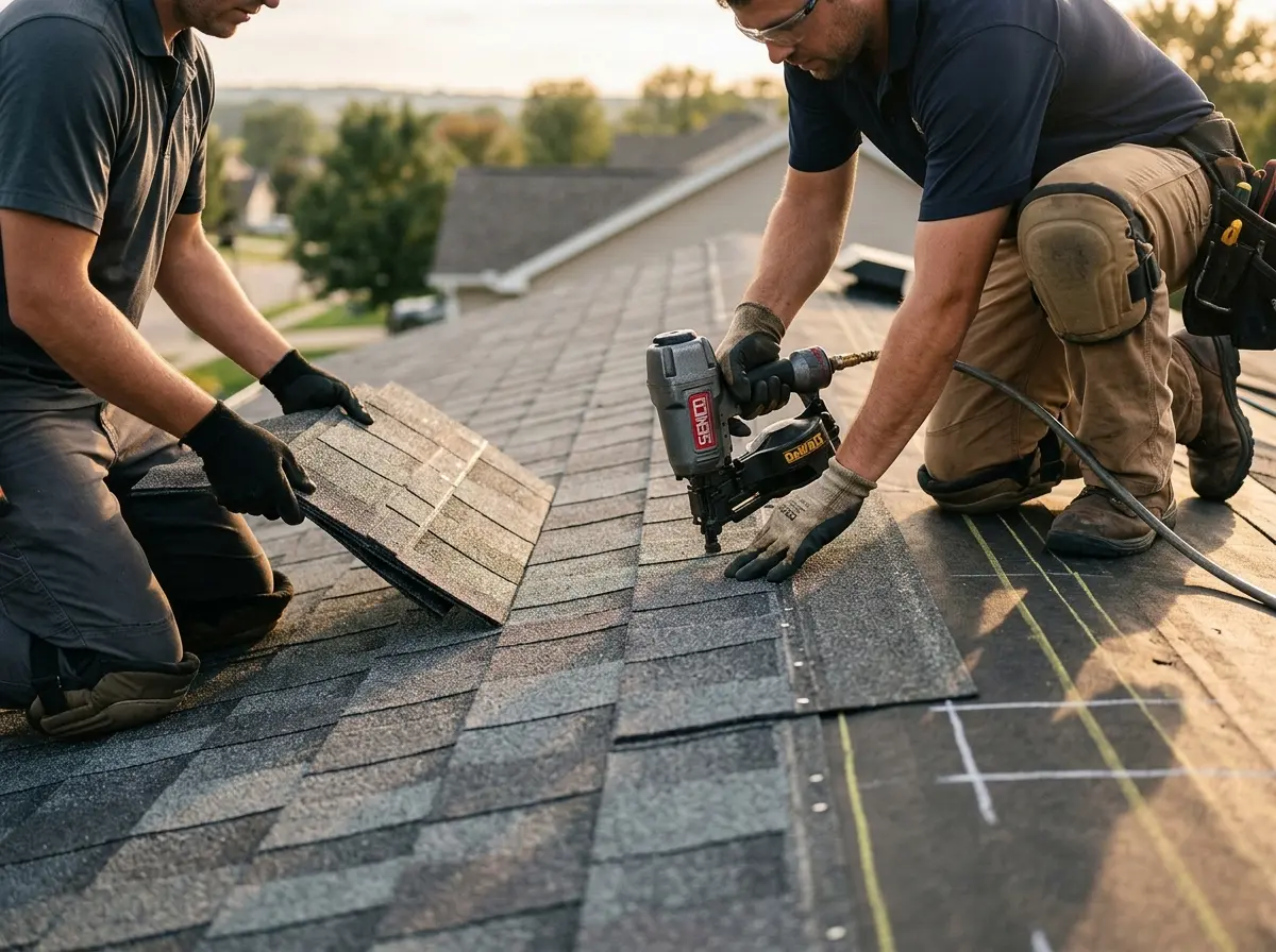 Professional roofer working on a residential roof in Tarpon Springs
